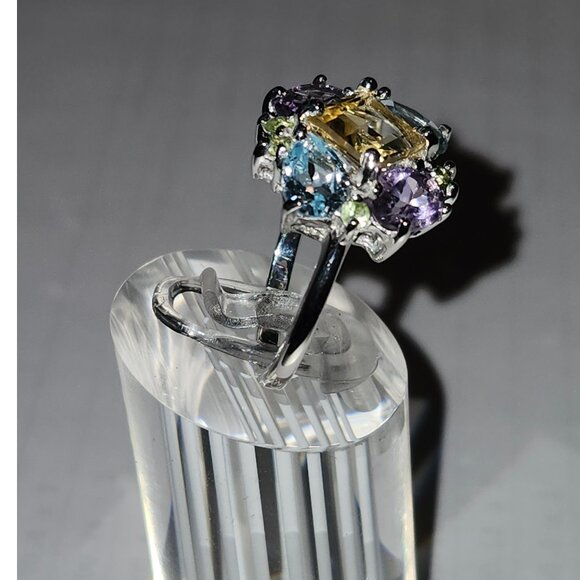 .925 Sterling Silver Citrine/Garnet/Peridot/Topaz Floral Ring Sz 8.75 Value $695 - Picture 5 of 9